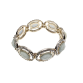 Bracelet - Gold Tone Oval Link Style with Pastel Green Stone and Surrounding Diamantes - ML2749