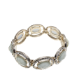 Bracelet - Gold Tone Oval Link Style with Pastel Green Stone and Surrounding Diamantes - ML2749