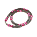 Necklace - Silver Tone Mesh Necklace. Faux Pink Pearls/ Diamante's. - ML2771