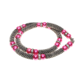 Necklace - Silver Tone Mesh Necklace. Faux Pink Pearls/ Diamante's. - ML2771