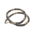 Necklace -Silver Tone Mesh Necklace. Faux Gold Pearls/Diamantes. - ML2772