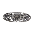 Brooch - Silver stamped Vintage Oval Brooch with beautiful cut out Sunflower Designs - ML2799
