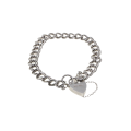 Bracelet - Silver Stamped Vintage ladies Double Curb Style Chain. Safety Chain & Locket - ML2831