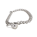 Bracelet - Silver Stamped Vintage ladies Double Curb Style Chain. Safety Chain & Locket - ML2831