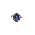 Ring - 925 Silver Princess Di Style Blue Stone surrounded by Diamantes - ML2834