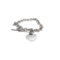 Bracelet - Silver Tone Chain with solid Heart and T Bar Clasp - ML2846