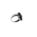Ring - Silver Tone Heart Shape Black Marcasite Ring. Clear Heart Stone in Centre - ML2858