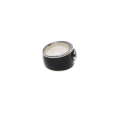 Ring - 925 Silver Wide Black Enamel Ring with Silver edges. Large Diamante in Centre - ML2859
