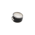 Ring - 925 Silver Wide Black Enamel Ring with Silver edges. Large Diamante in Centre - ML2859