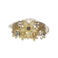 Bracelet - Gold Tone Stretch design. Beautiful Shimmering Floral Centre. Faux Pearl Stack - ML2881