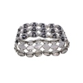 Bracelet - Silver Tone Stretch Design. 3 Stack Dark Silver Tone Domes. Grey Diamantes - ML2883