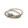 Bracelet - 2 x Gold Tone Pleather Plaited Bracelets with Diamante Baubles - ML2894