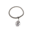 Bracelet - Silver Tone Textured Stretch Band Design. Little Diamante Girl Pendant - ML2895
