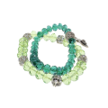 Bracelet - 2 x Silver Tone Light and Dark Green Crystal Like Beads. Rose pendant. Diamantes - ML2897