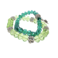 Bracelet - 2 x Silver Tone Light and Dark Green Crystal Like Beads. Rose pendant. Diamantes - ML2897