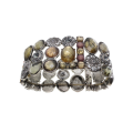 Bracelet - Silver Tone Stretch Design. Bronze Rhinestones and Diamantes. 3 Stack Design - ML2901