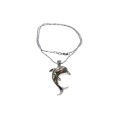 Necklace - Silver Tone Chain, Dolphin Charm inset with blue and green colour - ML2915