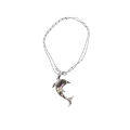 Necklace - Silver Tone Chain, Dolphin Charm inset with blue and green colour - ML2915
