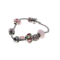 Bracelet - Silver Tone Snake Chain with Pink and Silver Beads - ML2926