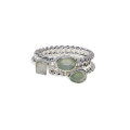 Ring - 3 x Silver Tone Rope Design Bands. Faux Pastel Colour Gemstones - ML2958