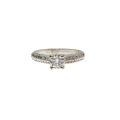 Ring - Silver Tone Band. Solitaire Style Centre Stone surrounded by small Diamantes - ML2972