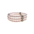 Bracelet  - Silver Tone 3 Layered Pink Faux Pearls with 3 Diamante Strips. Stretchable. - ML2995