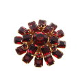 Brooch - Gold Tone. Red Rhinestones in different Shapes and Sizes. Flower Shape - ML2988