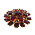 Brooch - Gold Tone. Red Rhinestones in different Shapes and Sizes. Flower Shape - ML2988