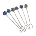 Antique - 6 x Silver Tone Small Fork Set - Uruguay. Colour Bue Gemstones ontop - ML3005