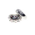 Ring - 2 x Silver Tone Chunky Wide Band. Centre filled with Clear & Pink Diamantes - ML3013