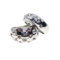 Ring - 2 x Silver Tone Chunky Wide Band. Centre filled with Clear & Pink Diamantes - ML3013