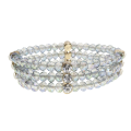 Bracelet - Silver Tone 3 Strand Ocean Blue Beaded Bracelet. Adjustable. 12 Diamantes - ML3016