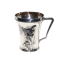 Antiques - Worn Engraved Silver Cup with handle. Stamped. Girl feeding Food to Cats - ML3036