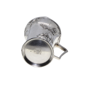 Antiques - Worn Engraved Silver Cup with handle. Stamped. Girl feeding Food to Cats - ML3036