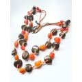 Necklace - Vintage Necklace 2 Swands. Orange Beads and Copper Tone Donut Shape Beads ML2003