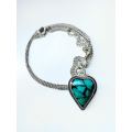 Necklace - Vintage Heart. Stamped 925 Israel Silver. Turquoise Mosaic Gemstone ML2011
