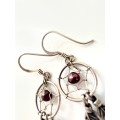 Earrings - 925 Silver Dream Catcher Earrings For Pierced Ears. Inidigo Bead in Centre ML2027