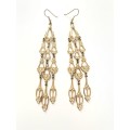 Earrings - Gold Tone Chandelier Statement Drop Earrings with Small Diamantes ML2035
