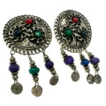 Earrings - Vintage Silver Tone Clip Ons with Coloured Stones - ML2047