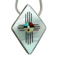 Keyring - Sterling Navajo Zuni Sunfaced Keyring Inlaid with White Shell - ML2057