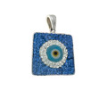 Pendant - 925 Silver Square Pendant with Clear and Blue Stones Surrounding the Evil Eye - ML2065