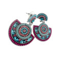 Earrings - Vintage Silver Plated Half Moons with Coloured Stones and Glass - ML2066