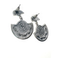 Earrings - Vintage Silver Plated Half Moons with Coloured Stones and Glass - ML2066