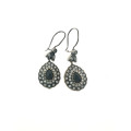 Earrings - Vintage 925 Silver Teardrop Marcasite Earrings, Black Zircon Stone with Crystals - ML2111