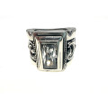 Ring - Silver Tone with Filigree Design and Large Clear Centre Stone - ML2114