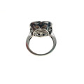 Ring - 925 Silver Heart Shaped Smokey Brown Quartz Ring Surrounded by Crystal Stones - ML2120