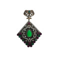 Pendant - Vintage 925 Silver Pendant with Lab Grown Emerald, Lab Grown Rubies and Crystals - ML2126