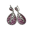 Earrings - Vintage 925 Silver Teardrop Earrings with Natural Pink Sapphires and Crystals - ML2135