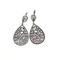 Earrings - Vintage 925 Silver Teardrop Earrings with Natural Pink Sapphires and Crystals - ML2135