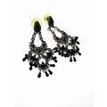 Earrings -  Vintage Silver Tone Gypsy Style Dangly Earrings with Black Beads Cascading - ML2159